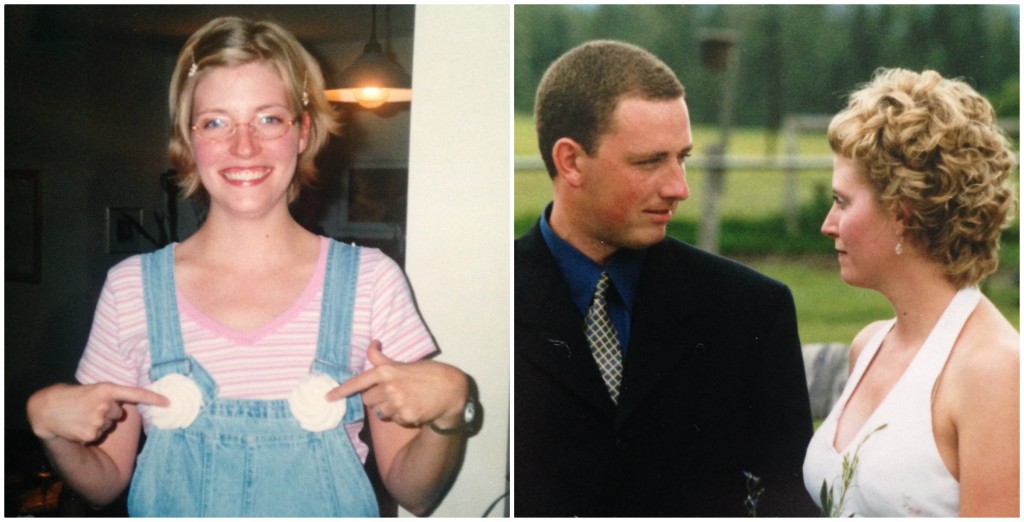 So many things going on in these shots.  I had forgotten I wore OVERALLS to my stagette party.  (I have come a long way).  I also forgot about the worst wedding photographer ever who neglected to get a  face shot of the bride.