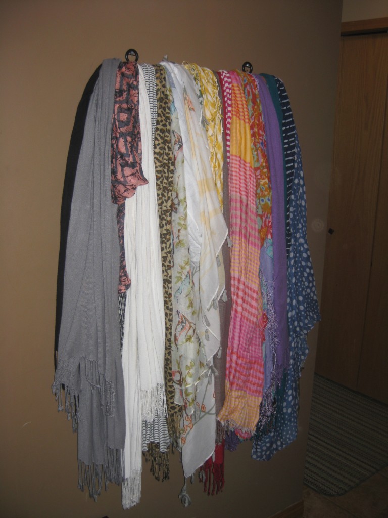 I use an Ikea rod to store my scarves right across from my front hall closet.