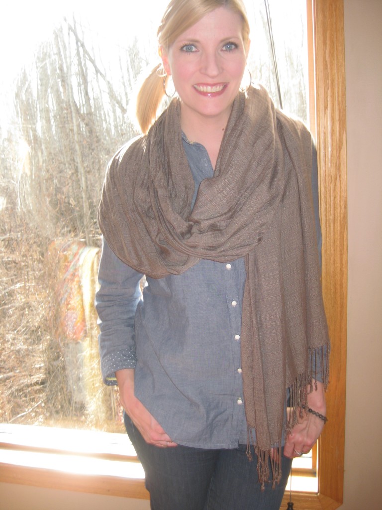 I got this pashmina-style scarf at a consignment shop for $8 which is relatively high compared to thrifting.  
