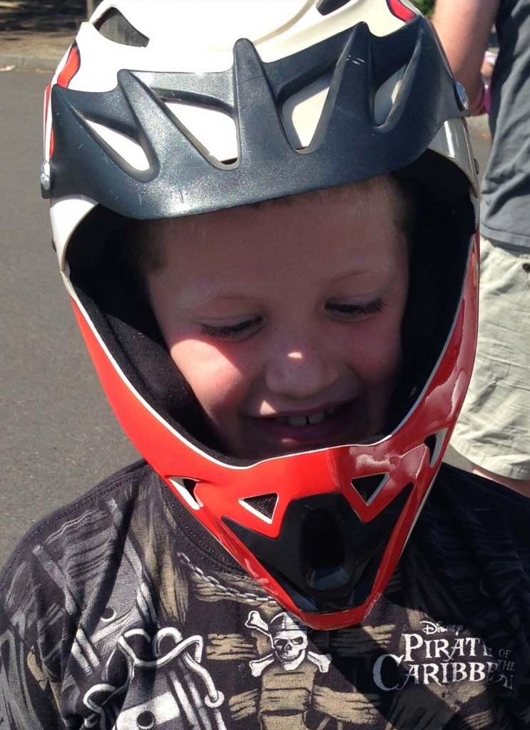 And my little pitcher found a Mongoose helmet for $5.  
