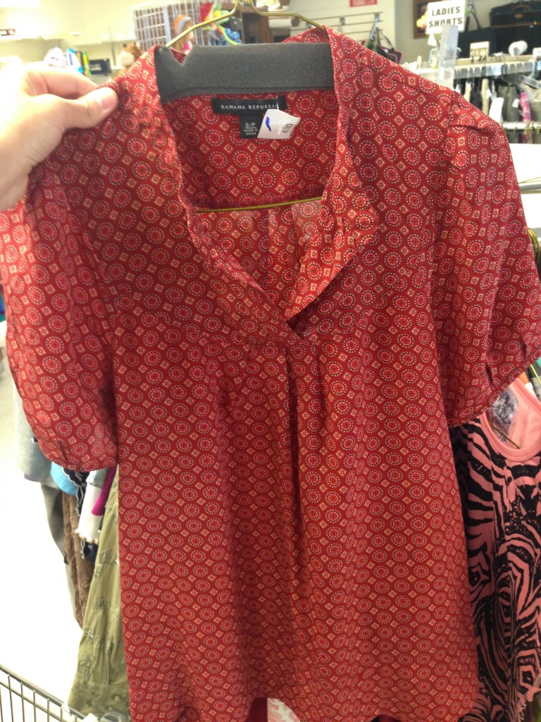Such a pretty Banana Republic print top for $4.  Too small for these boobs.
