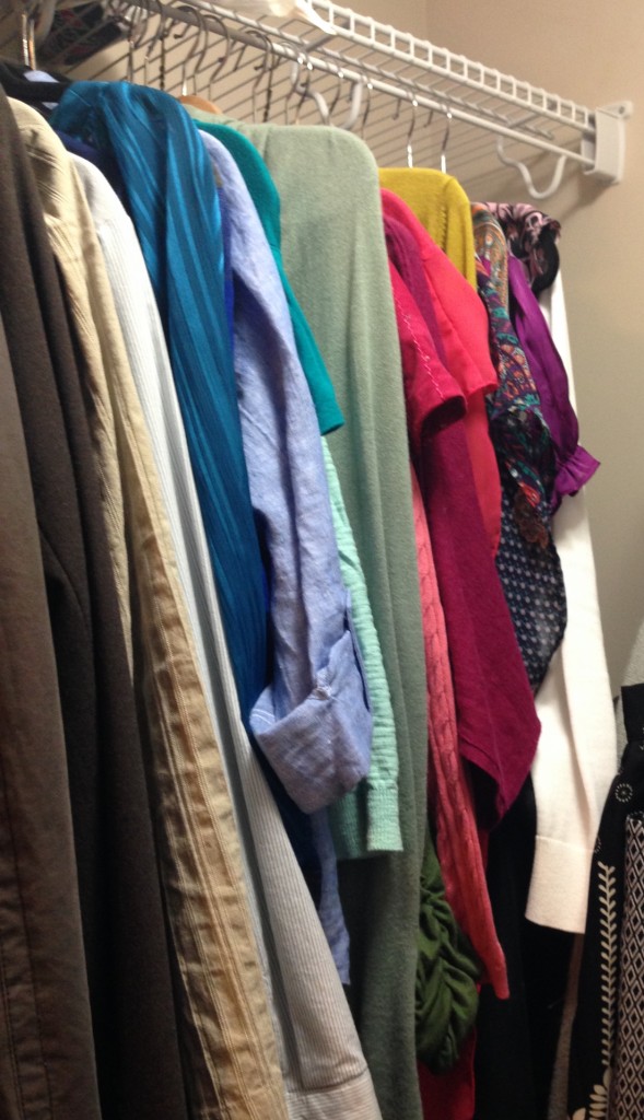 Presenting the sad little colour section of Jodi's closet.