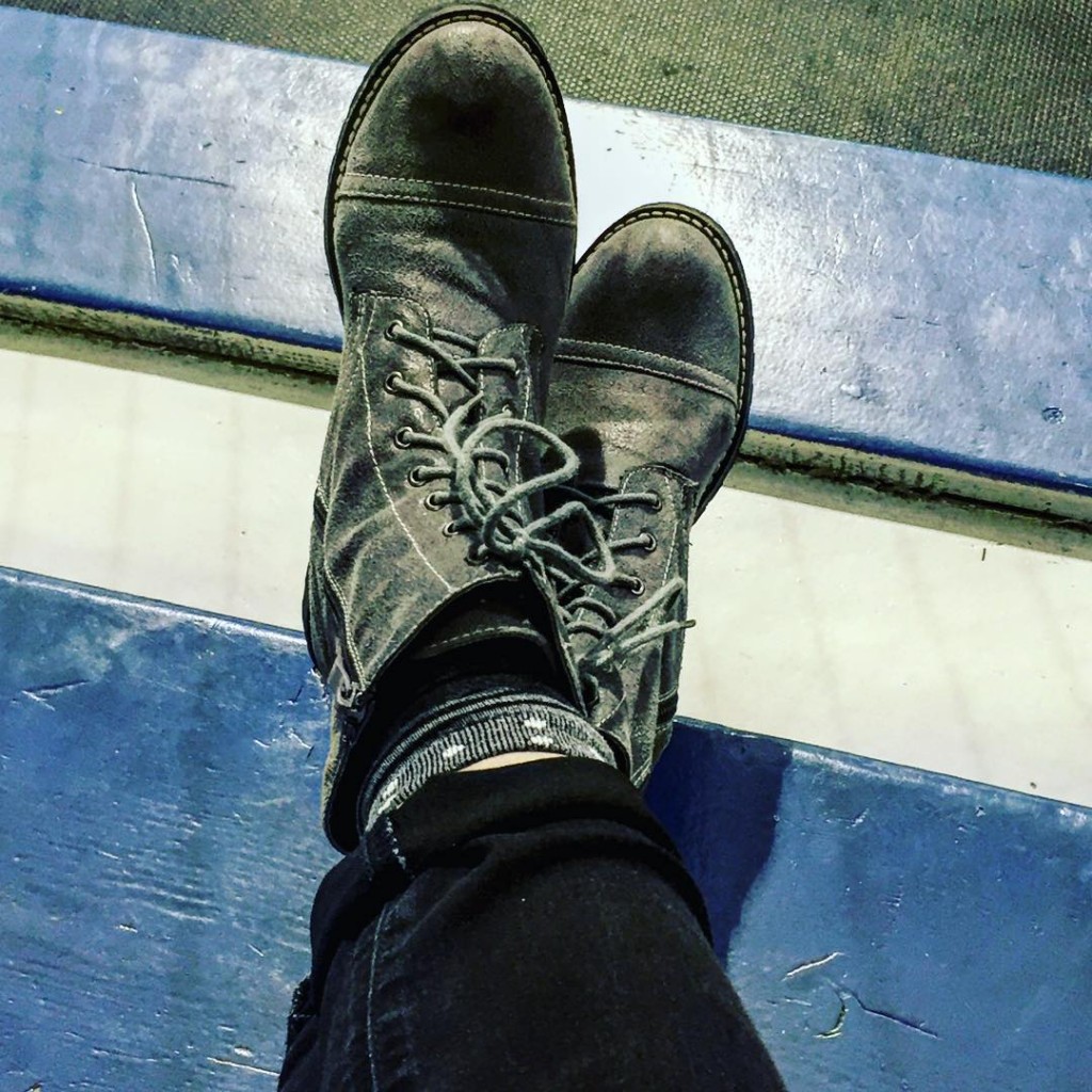 Instagram filters make my London Rebel boots look even more rebellious while kicking back at the rink.  #hockeymom #rinkrebel #ijustwantwine #thrifted #boots