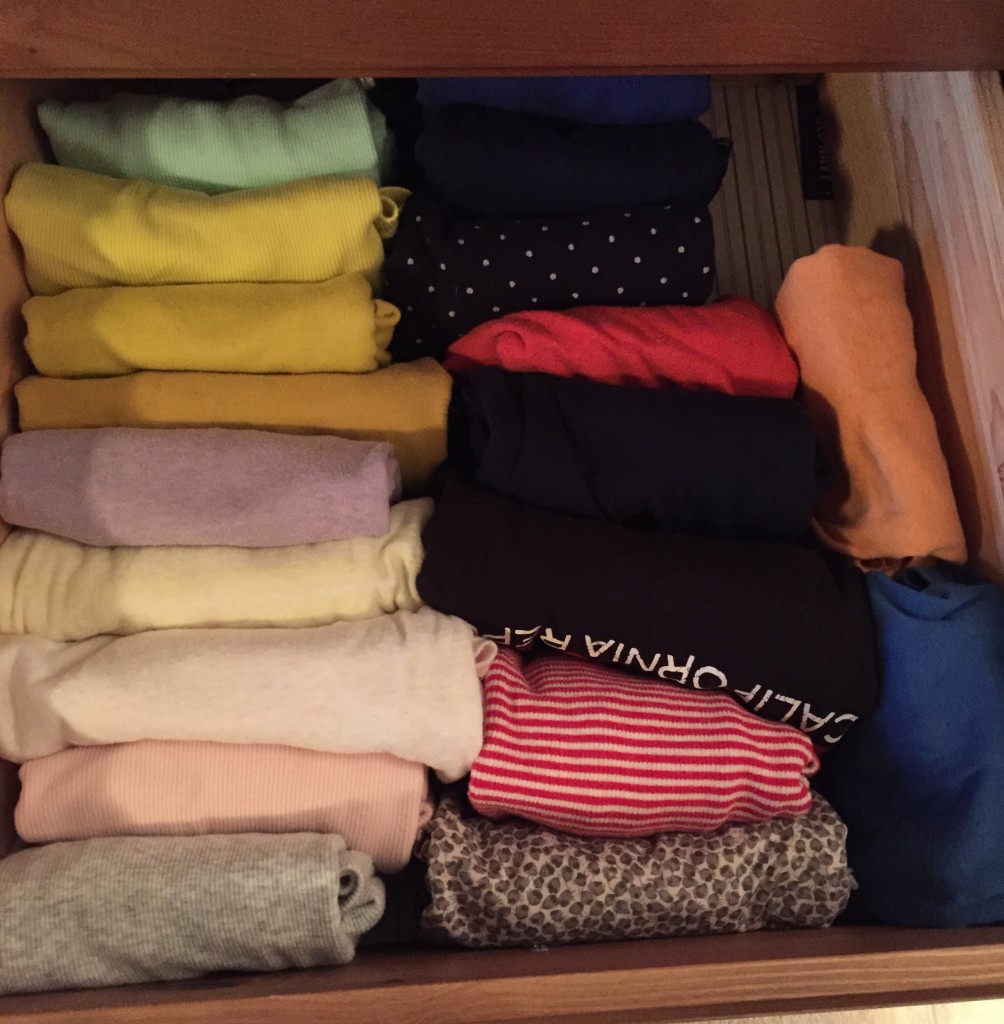 Happy Konmari-folded tanks all fit in the drawer!