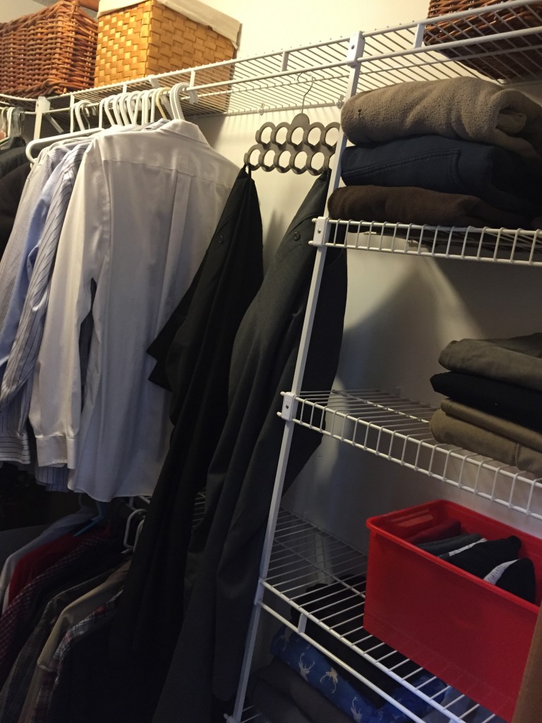 Mr. Style was a Konmari warrior! He culled ratty t-shirts like a boss! He went through every piece of clothing just like I did and I for one am excited to see what comes into the closet now that he's made room for pieces to love.