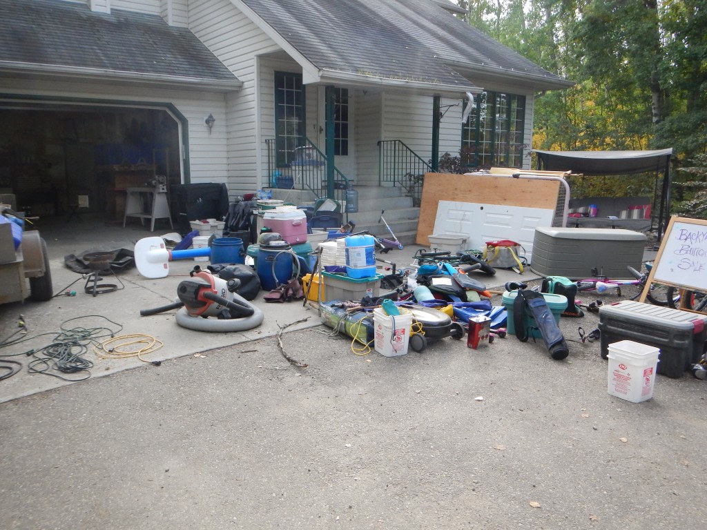 He emptied everything from the garage, discarding as he went along. 