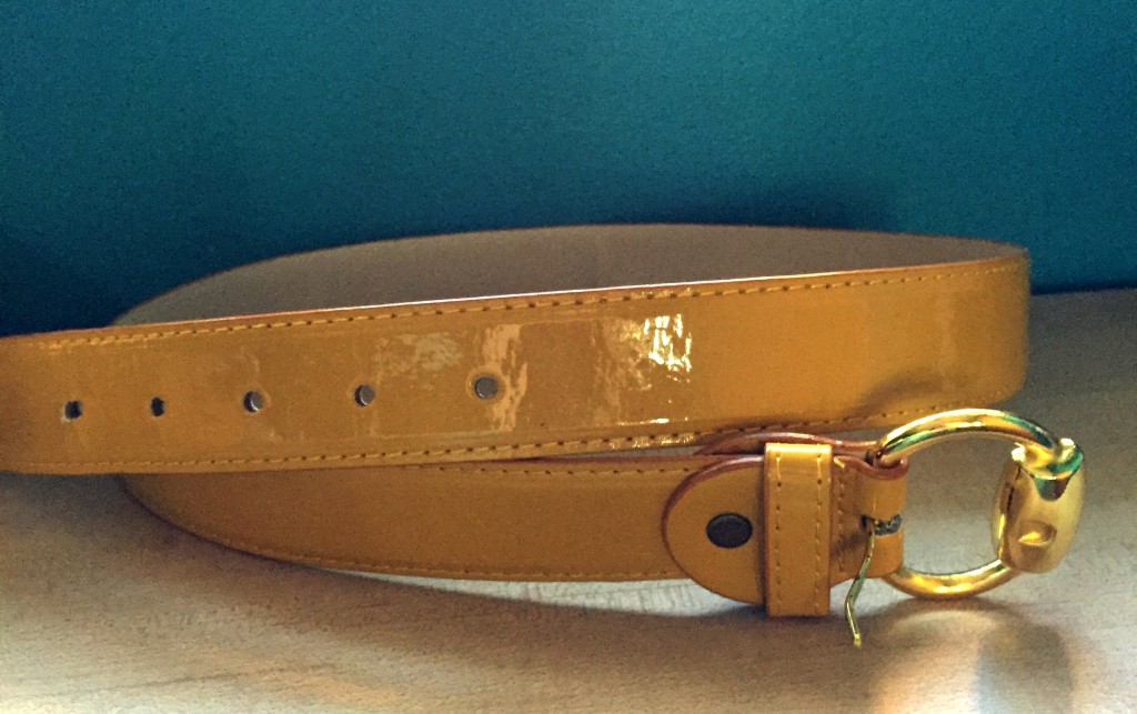 Yellow "patent vegan leather" belt.  (I totally made that term up.)