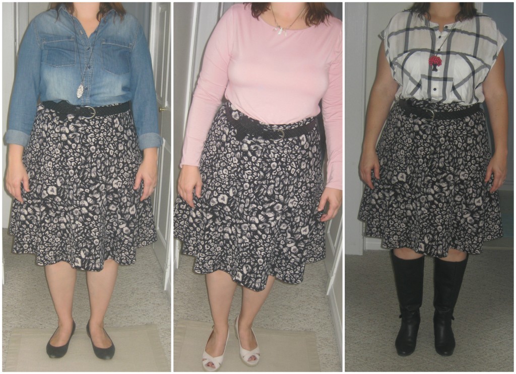The obvious solution (to me) was to TUCK! Many of us think we can't tuck our tops but WE CAN and should! Tucking defines the waist, and using a belt can help define the transition between top and bottom.