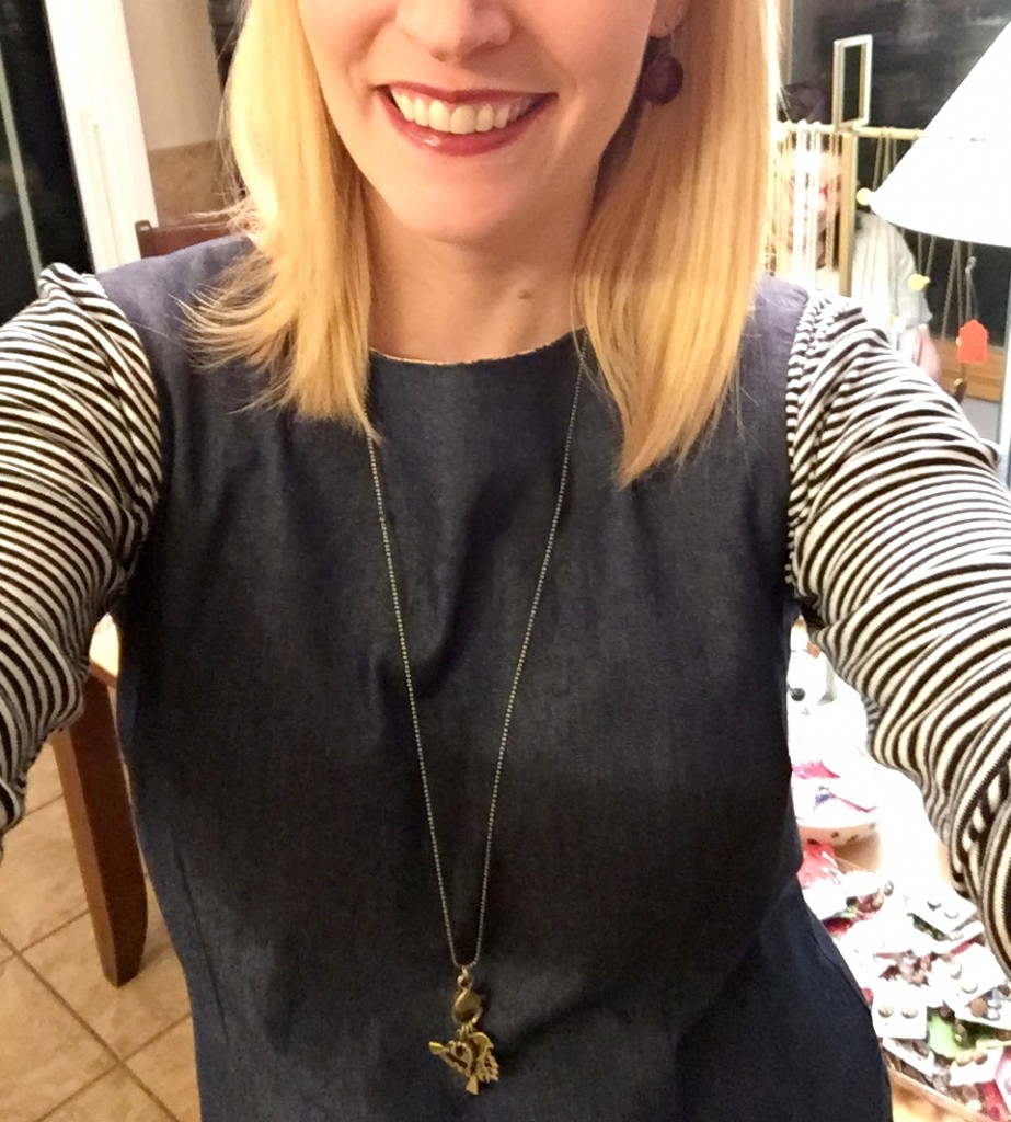 I wore a current fave - my  antique metal build-your-own pendant...