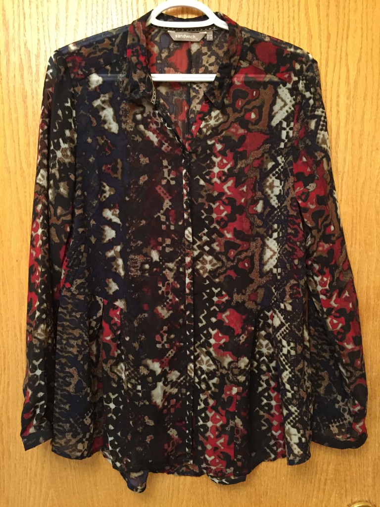 Sandwich blouse $9 from Salvation Army.  It has been waiting patiently for Black Out Style to conclude!