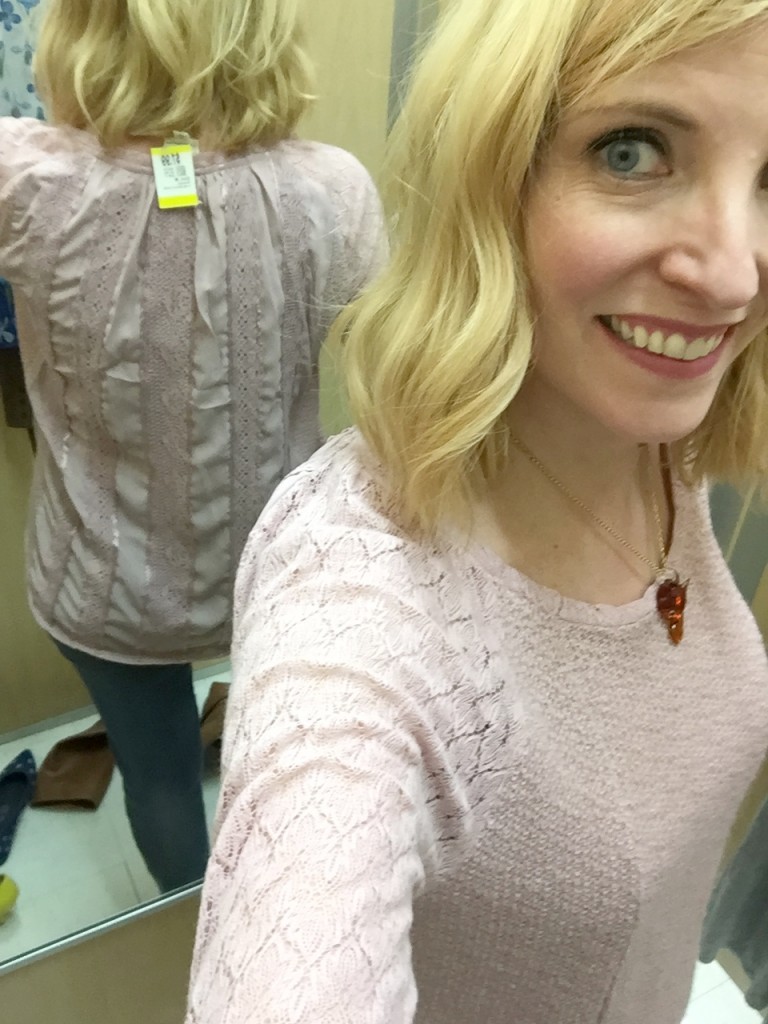 Anthro label One September beautiful rose-quartzy top for $8!  Such gorgeous details in the back!!