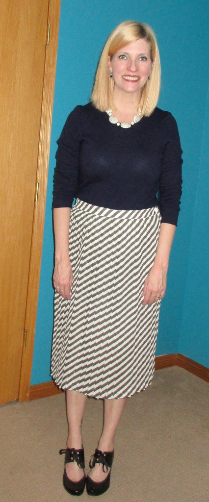 With my vintage midi skirt, Fly London shoes and stone necklace scored for 
