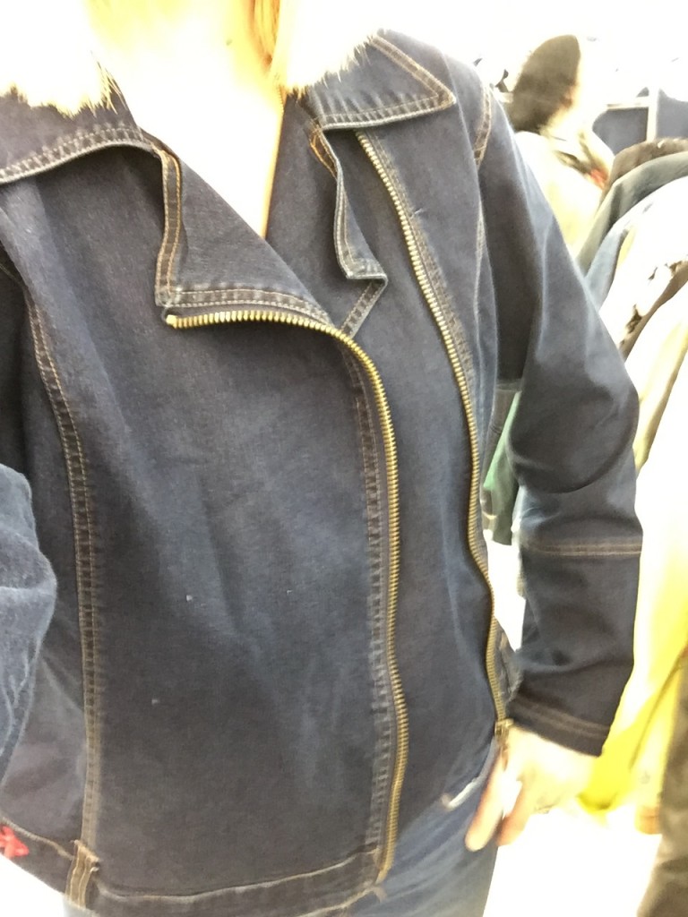 Next I walked past the outerwear aisles to see what caught my eye. I liked this denim moto jacket but alas it was too big. Fit is most important for someone like me who won't tailor most pieces.