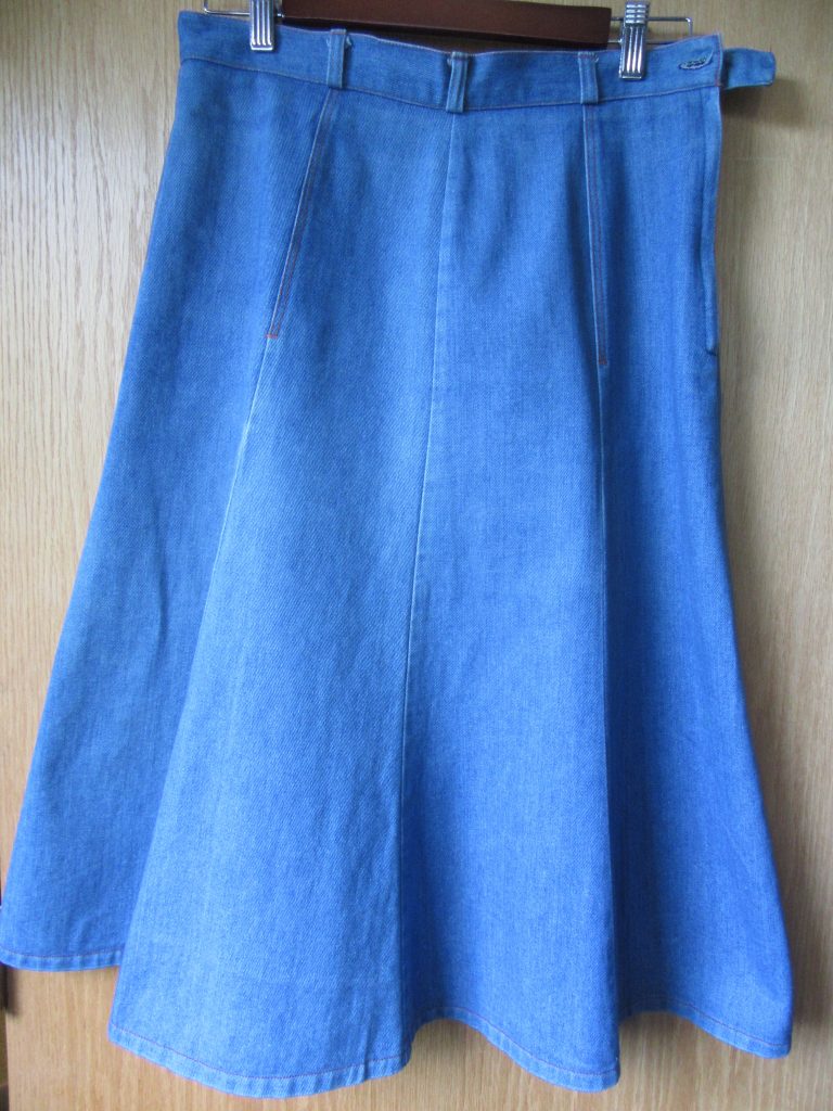 Vintage denim midi skirt $5 from Rundle United Thrift store in Banff, worn recently on Instagram! 