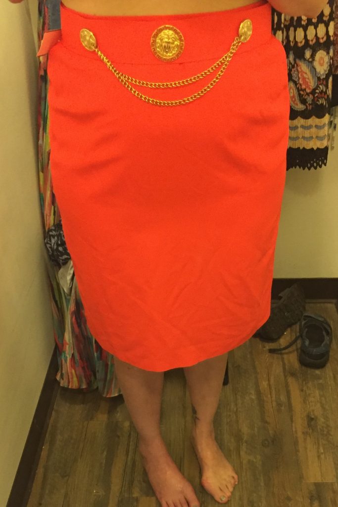 Orange skirt with a detachable belt... so very 80s with so little stretch so I left it behind.