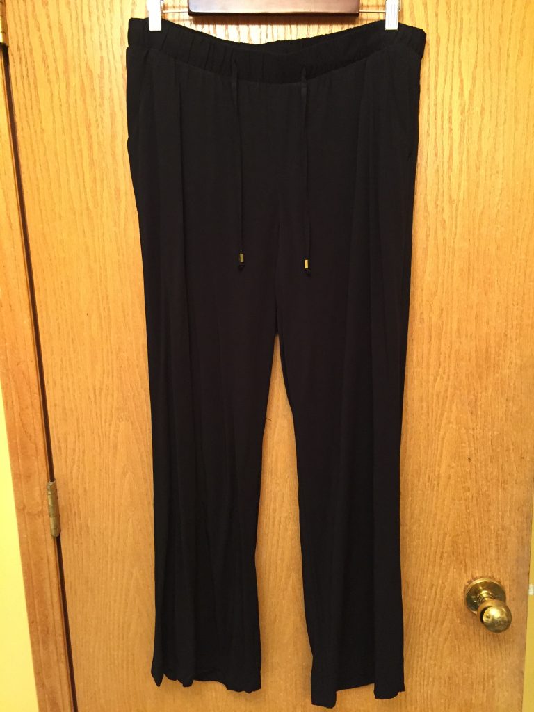 New with tags black draw-string pants, also free at Plato's!  My daughter said, they look like pajama pants.  Exactly, Dear, exactly.