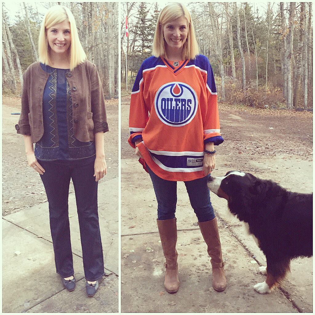Friday's intended OOTD is on the left but one must embrace school spirit when one is spirited! Happy Jersey Day!