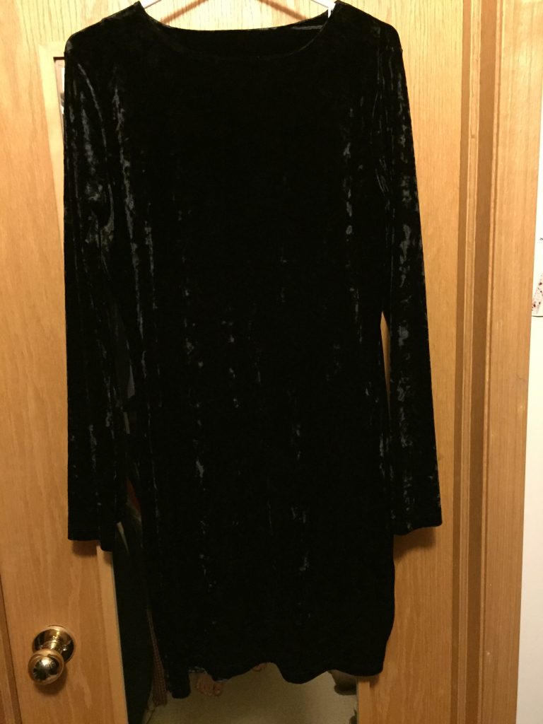 $3 black velvet dress from Goodwill, Joe fresh brand