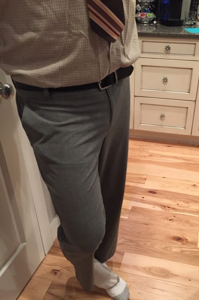 Yep, those are some thrifted lady slacks my husband is sporting!