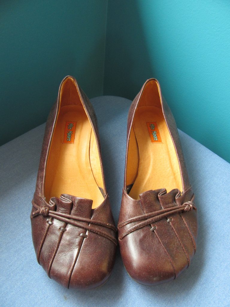 I took these Miz Mooz wedge flats home for $10 - you can see why!!!  However, I was fooling myself that I could manage the size smaller, and they were the first to go in the Closet Minimalism Game.