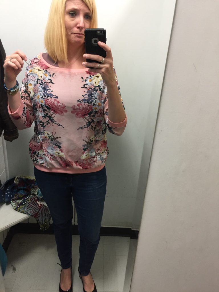 Did NOT however get this floral print top with unfortunate flower placement...