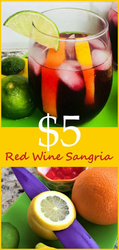 $5 Easy Red Wine Sangria Recipe #redwinesangria #redwine #sangria #girlsnight #party #summerdrink #pitcherdrink #fivedollarpitcher #twobuckchuck #traderjoeswine #easysangria #patiodrinks #summerdrinks 