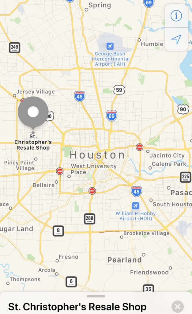 map image of St. Christopher's resale shop in Houston Texax